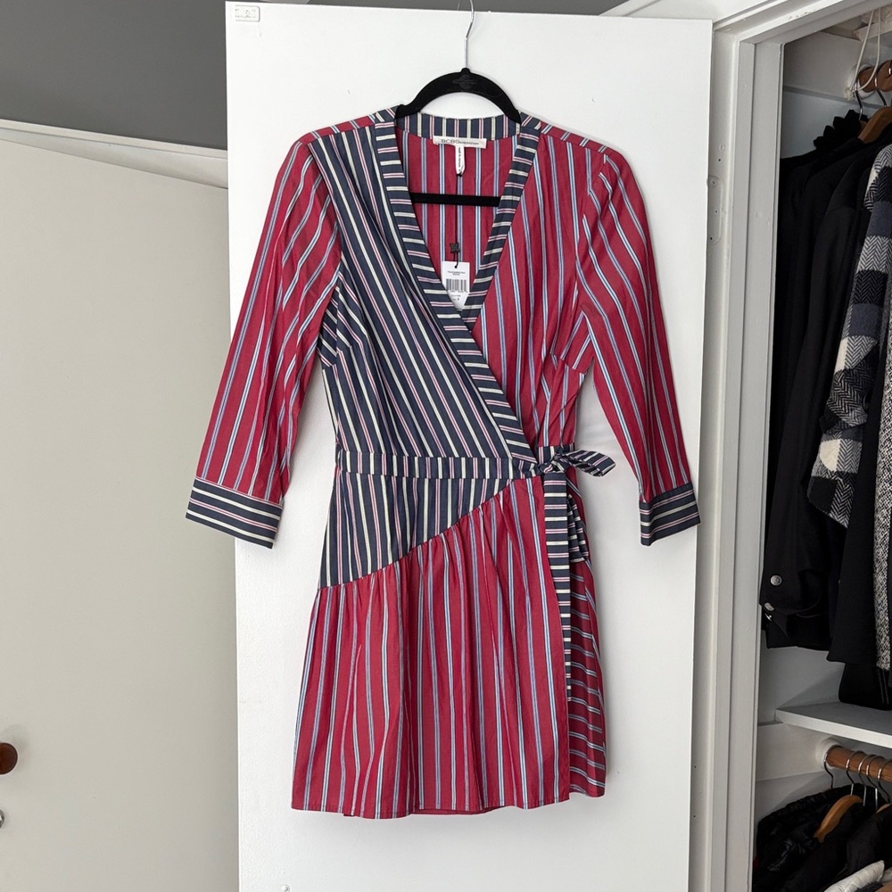 Striped Wrap Dress - Red and Blue